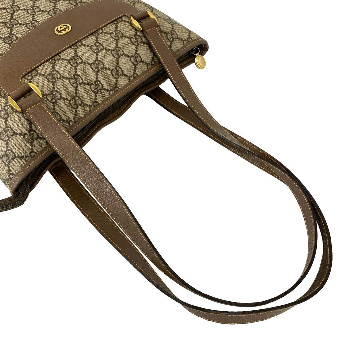 Gucci Vintage GG Logo Pattern Leather Tote Shoulder Bag Brown — view 4