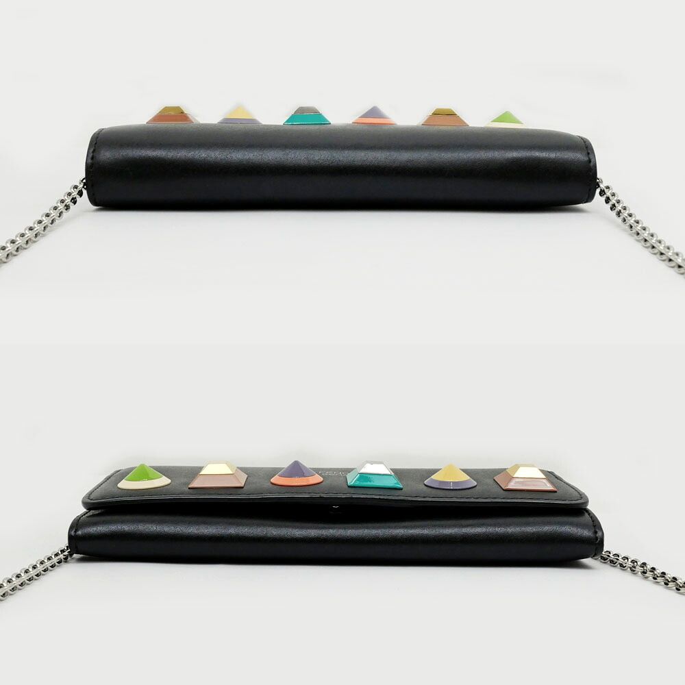 Fendi Multi Studs Chain Wallet Shoulder Bag Black — view 4