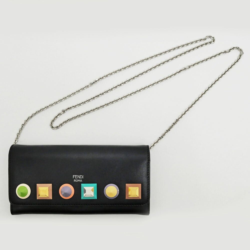 Fendi Multi Studs Chain Wallet Shoulder Bag Black — view 7