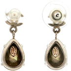 Chanel CC Logo Pear Shape Rhinestone Alloy Earrings Plated Silver — view 3