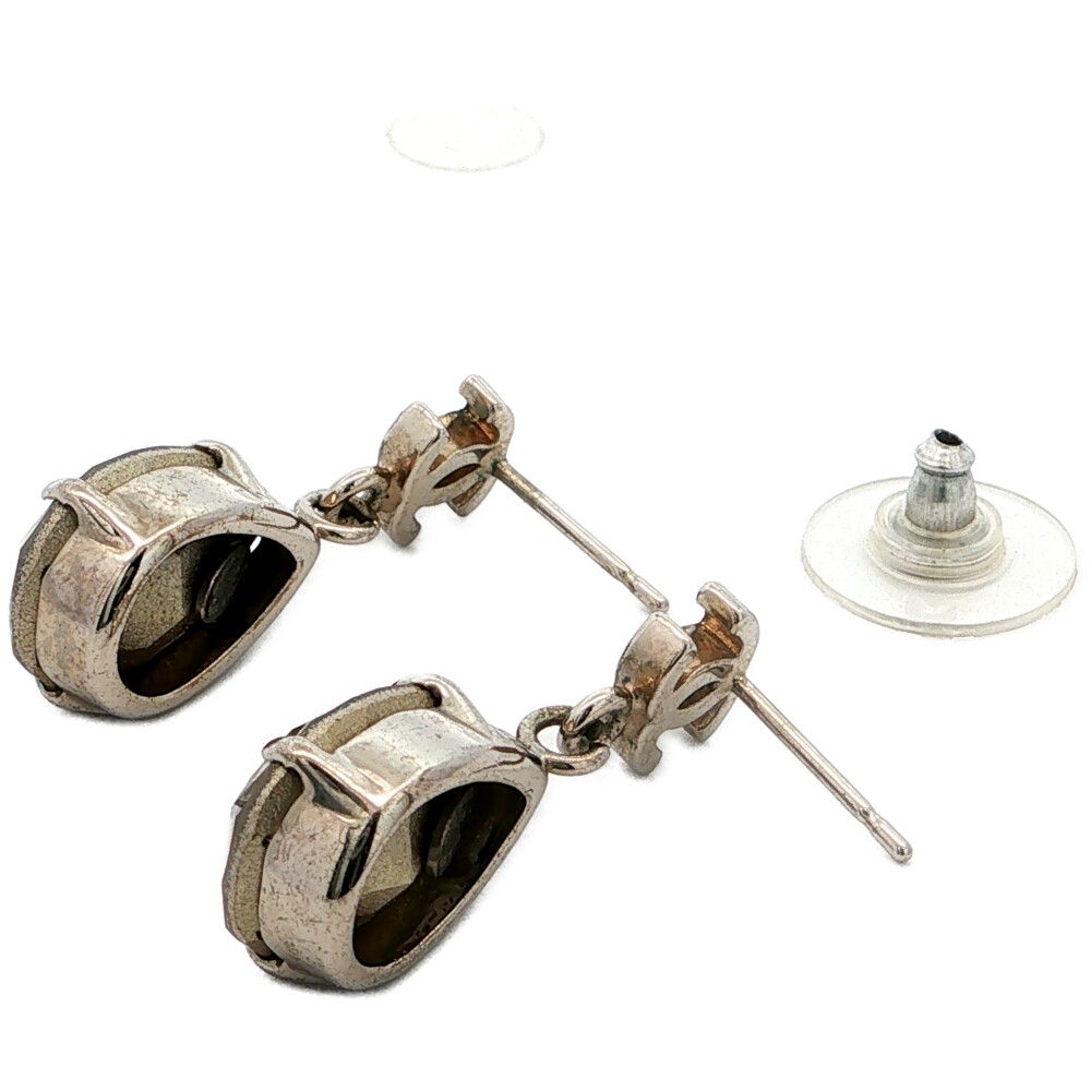 Chanel CC Logo Pear Shape Rhinestone Alloy Earrings Plated Silver — view 4