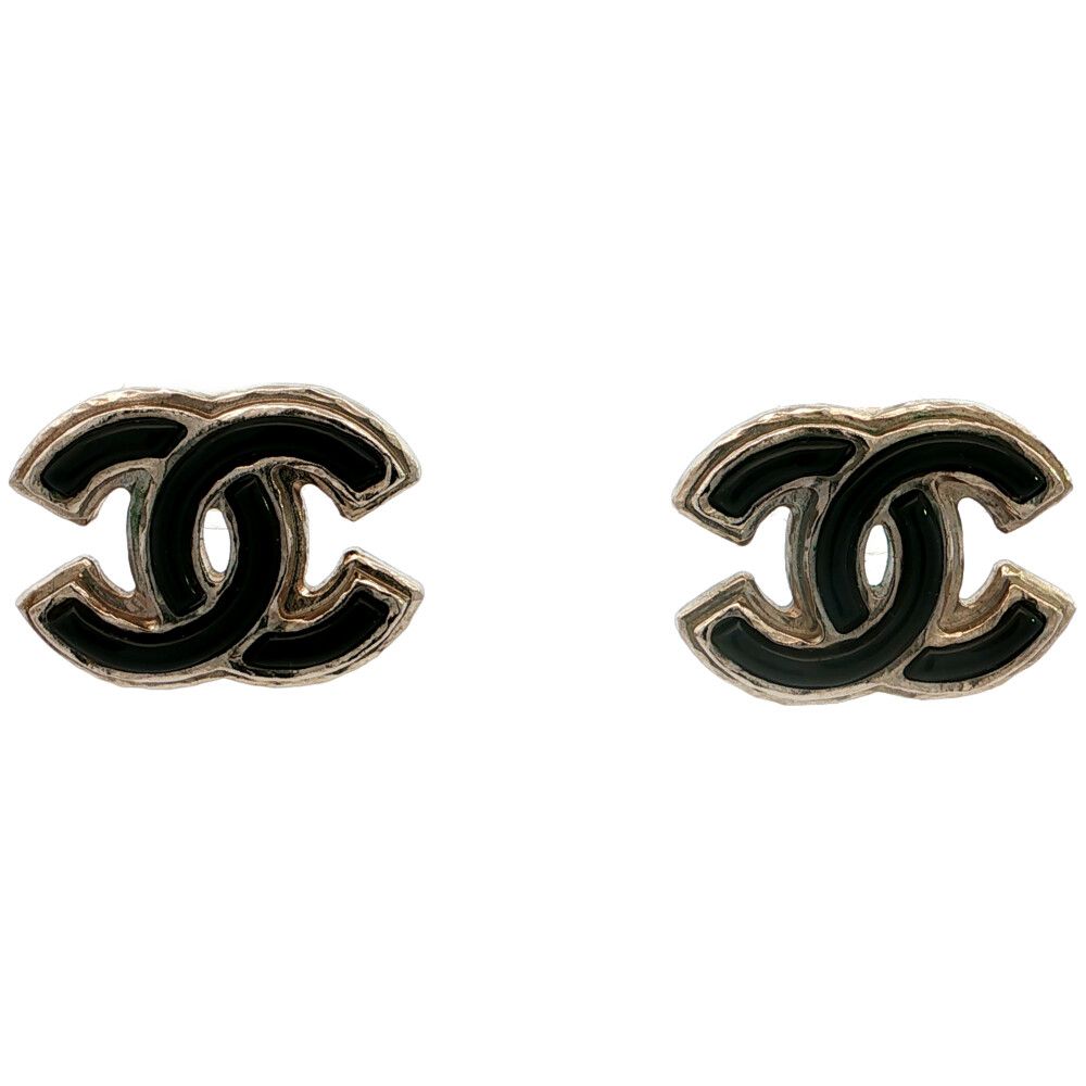 Chanel Rhinestone CC Logo Alloy Earrings Plated Silver