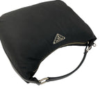 Prada Triangle Logo Tessuto Nylon Saffiano Leather Shoulder Bag Tote Black — view 4