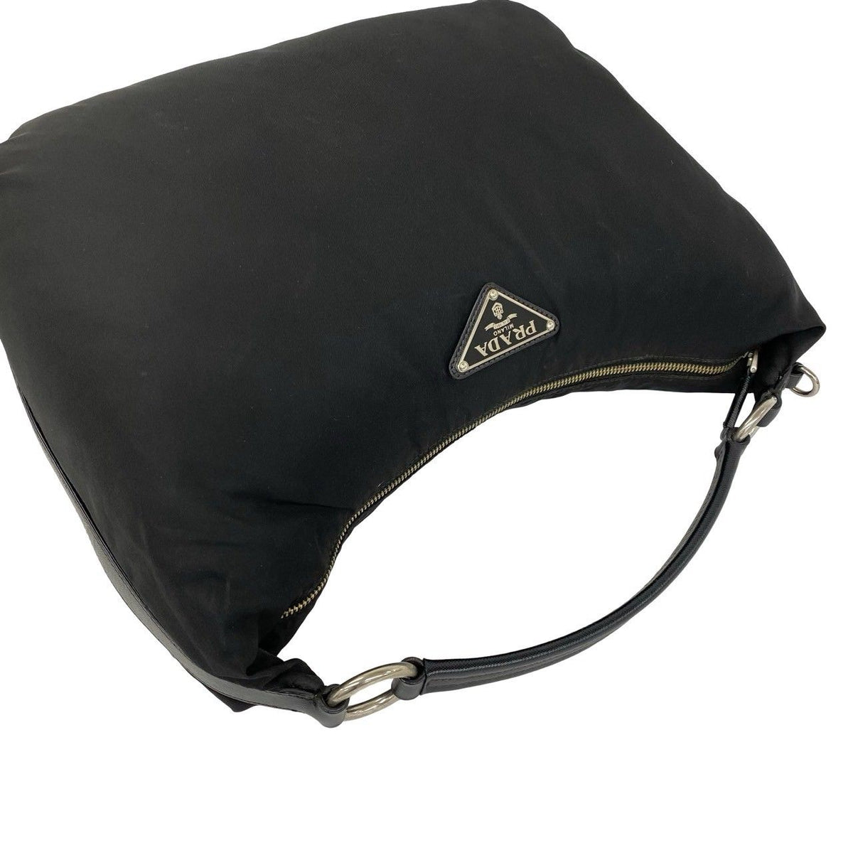 Prada Triangle Logo Tessuto Nylon Saffiano Leather Shoulder Bag Tote Black — view 4