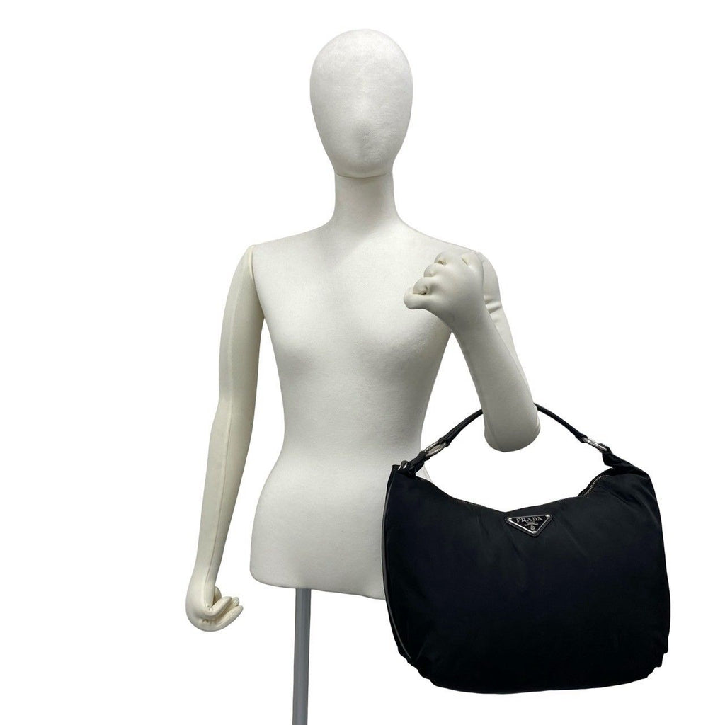 Prada Triangle Logo Tessuto Nylon Saffiano Leather Shoulder Bag Tote Black — view 2