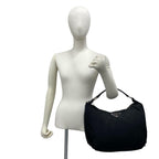 Prada Triangle Logo Tessuto Nylon Saffiano Leather Shoulder Bag Tote Black — view 2