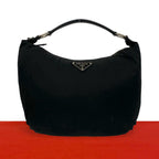 Prada Triangle Logo Tessuto Nylon Saffiano Leather Shoulder Bag Tote Black