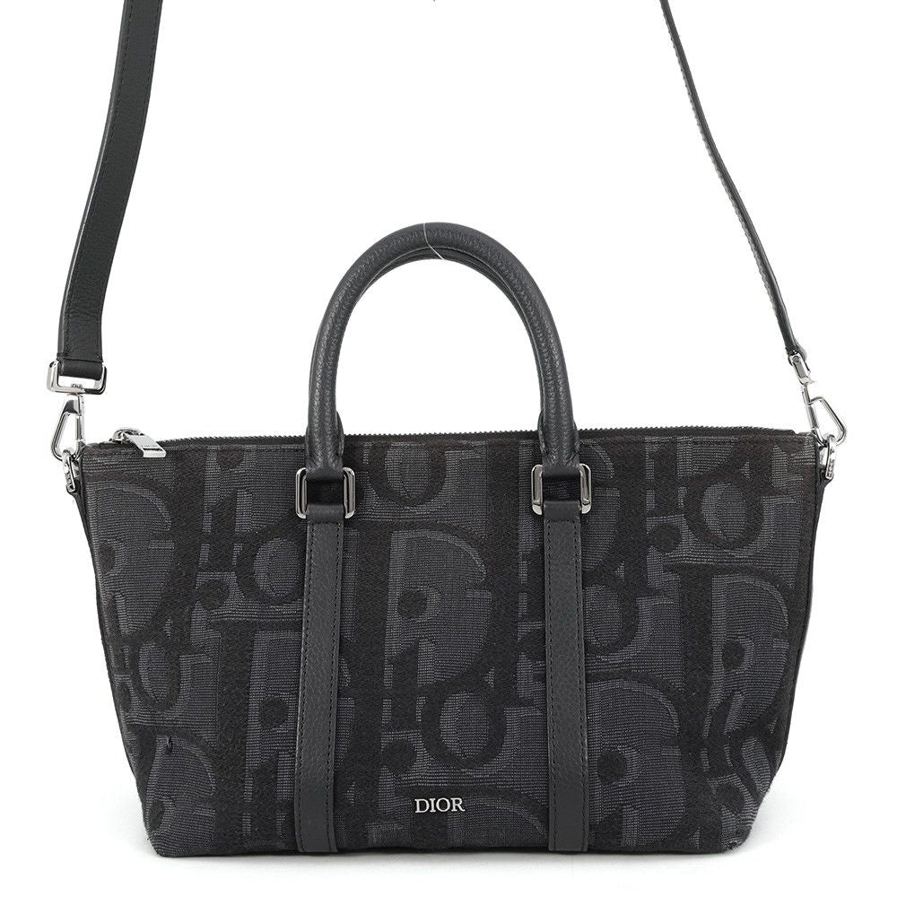 Dior Shoulder Bag Maxi Oblique Weekender 25 Canvas Leather Black Trotter