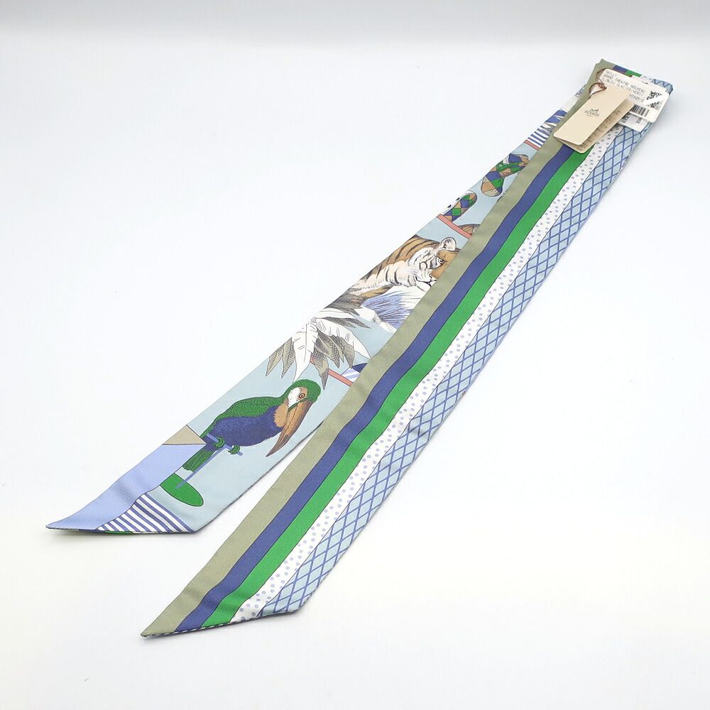 Hermes Twilly Grand Thetre Nouveau Blue Glacier Green White Silk Scarf — view 2