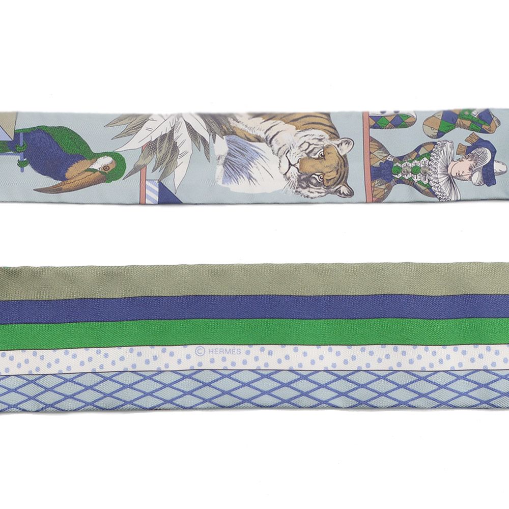 Hermes Twilly Grand Thetre Nouveau Blue Glacier Green White Silk Scarf — view 7