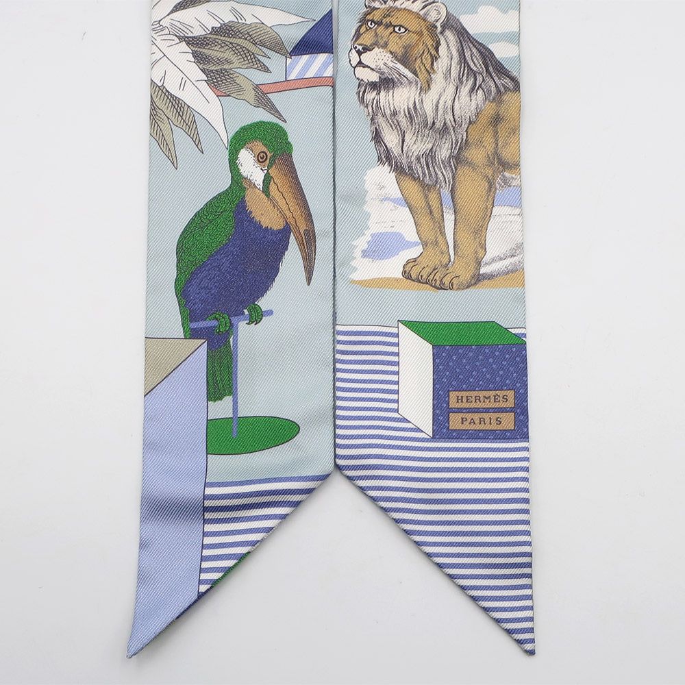 Hermes Twilly Grand Thetre Nouveau Blue Glacier Green White Silk Scarf — view 6