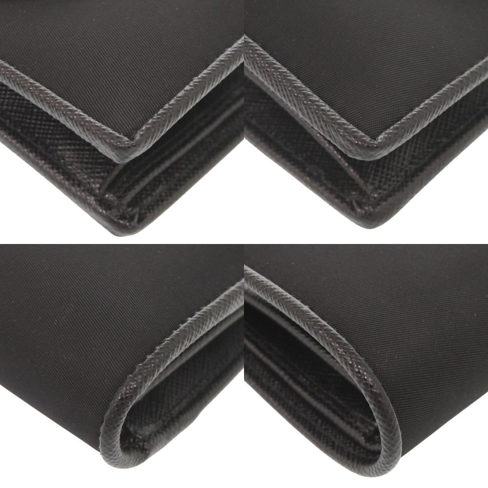 Prada Triangle Logo Nylon Saffiano Leather Black Bifold Wallet — view 4