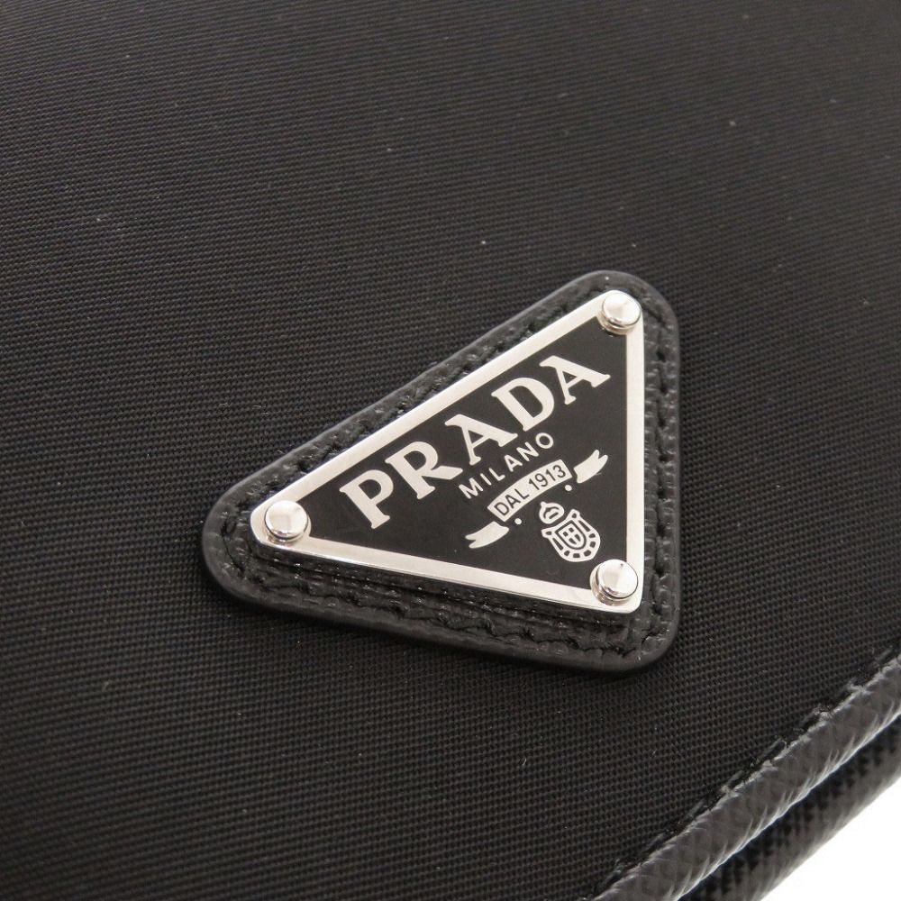 Prada Triangle Logo Nylon Saffiano Leather Black Bifold Wallet — view 8