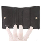 Prada Triangle Logo Nylon Saffiano Leather Black Bifold Wallet — view 5