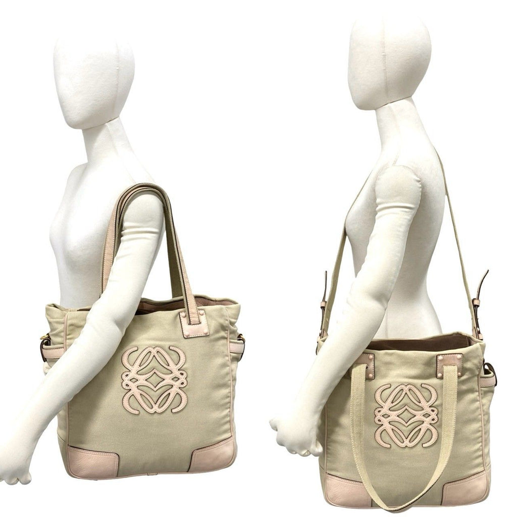 Loewe Anagram Canvas Leather 2-Way Shoulder Bag Tote Beige Pink — view 2