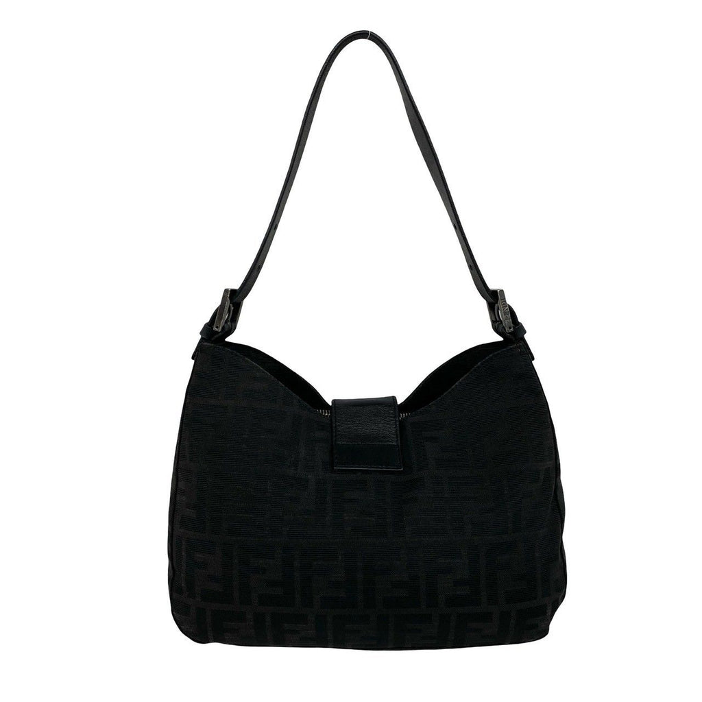 Fendi Zucca FF Logo Pattern Canvas Leather Shoulder Bag Black — view 3