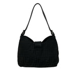 Fendi Zucca FF Logo Pattern Canvas Leather Shoulder Bag Black — view 3