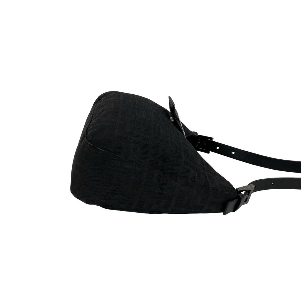 Fendi Zucca FF Logo Pattern Canvas Leather Shoulder Bag Black — view 6