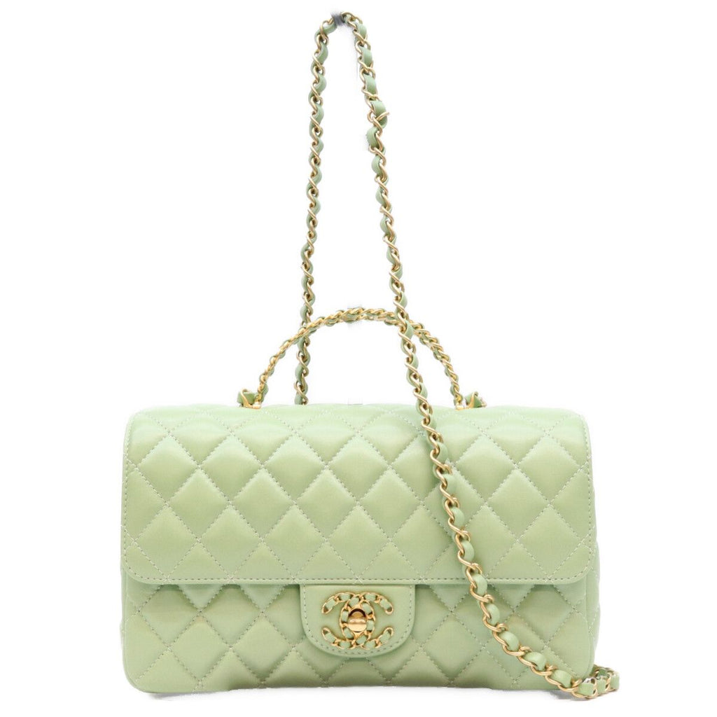 Chanel Mint Green Lambskin Chain Top Handle Quilted 23