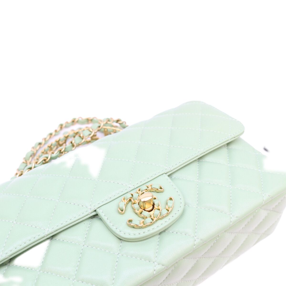 Chanel Mint Green Lambskin Chain Top Handle Quilted 23 — view 6