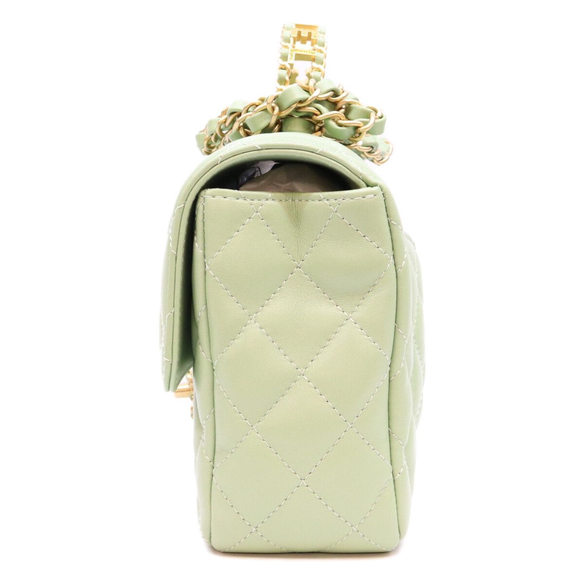 Chanel Mint Green Lambskin Chain Top Handle Quilted 23 — view 2