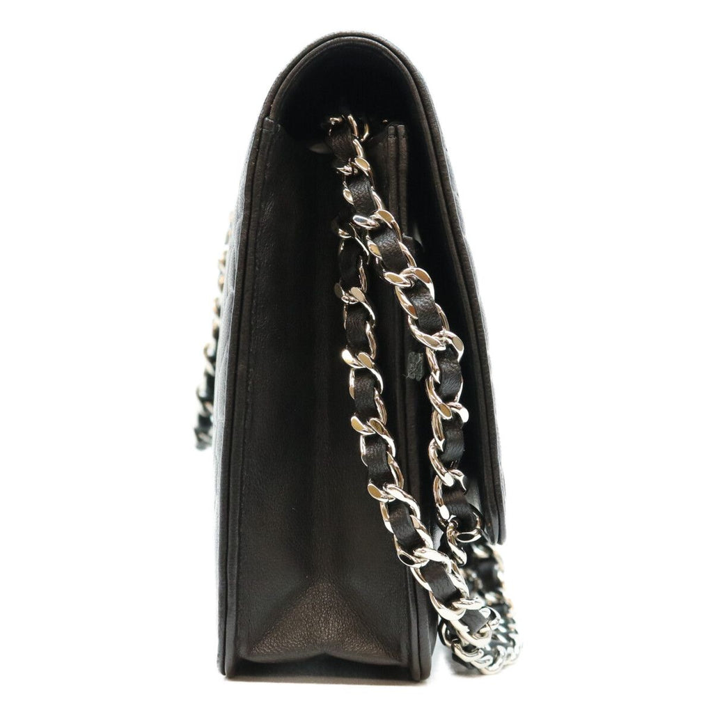 Chanel Black Lambskin Silver Camellia Chain Wallet Shoulder Bag — view 4