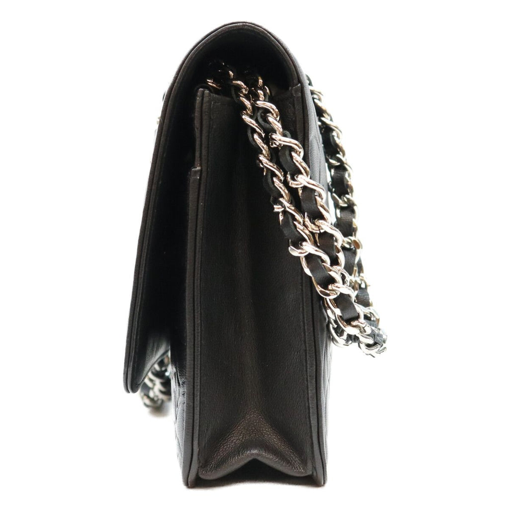 Chanel Black Lambskin Silver Camellia Chain Wallet Shoulder Bag — view 2