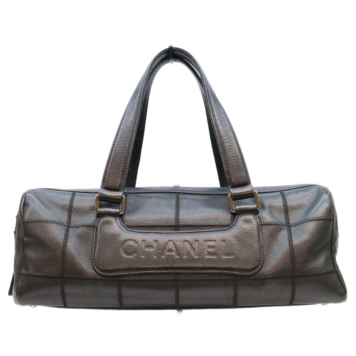 Chanel Black Caviar Choco Bar Silver Mini Boston Bag