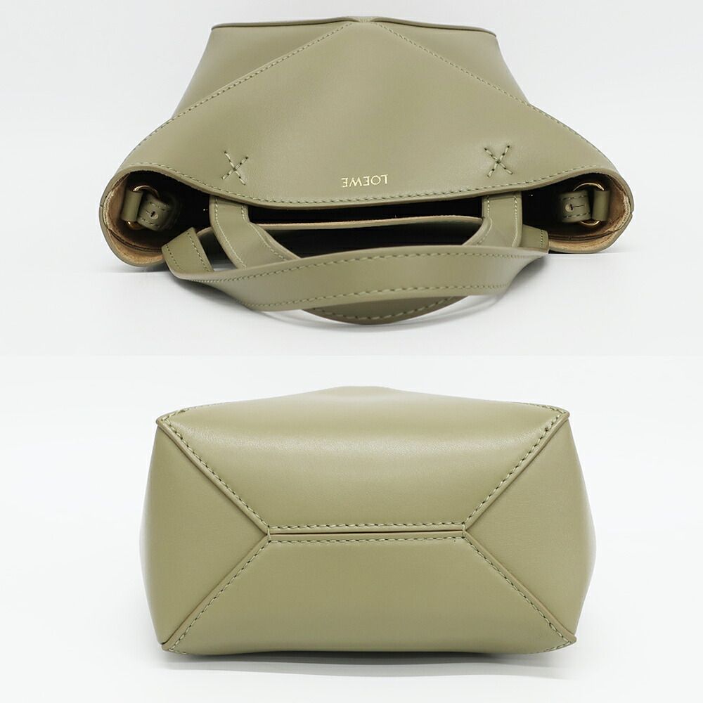 Loewe Puzzle Fold Tote Mini 2-Way Shoulder Bag Khaki Green Leather — view 3