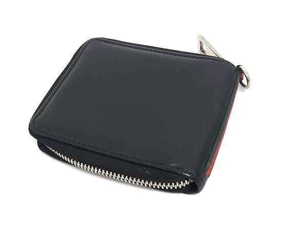 Gucci Bifold Wallet Zip Around Compact Black Leather Billfold Sherry Line — view 2