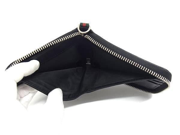 Gucci Bifold Wallet Zip Around Compact Black Leather Billfold Sherry Line — view 4