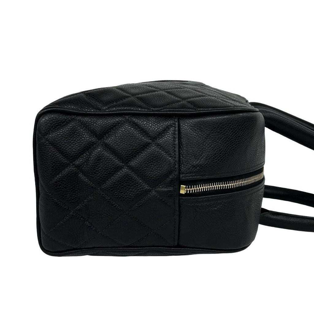 Chanel Quilted CC Logo Caviar Leather Mini Boston Bag Black — view 6