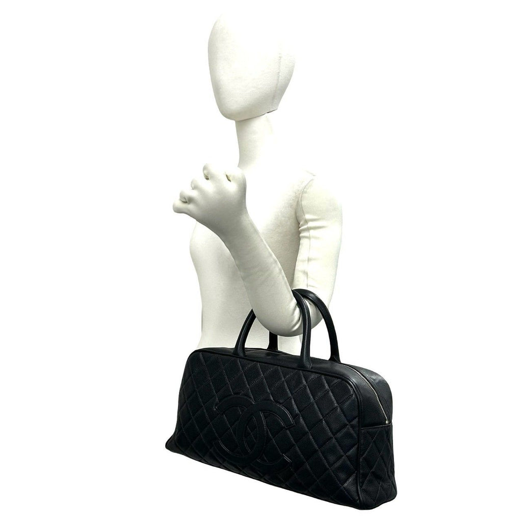Chanel Quilted CC Logo Caviar Leather Mini Boston Bag Black — view 2