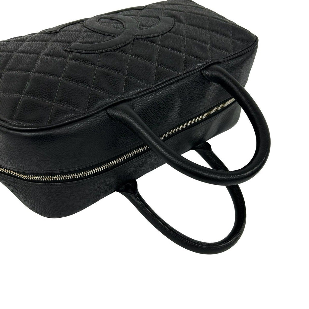 Chanel Quilted CC Logo Caviar Leather Mini Boston Bag Black — view 4