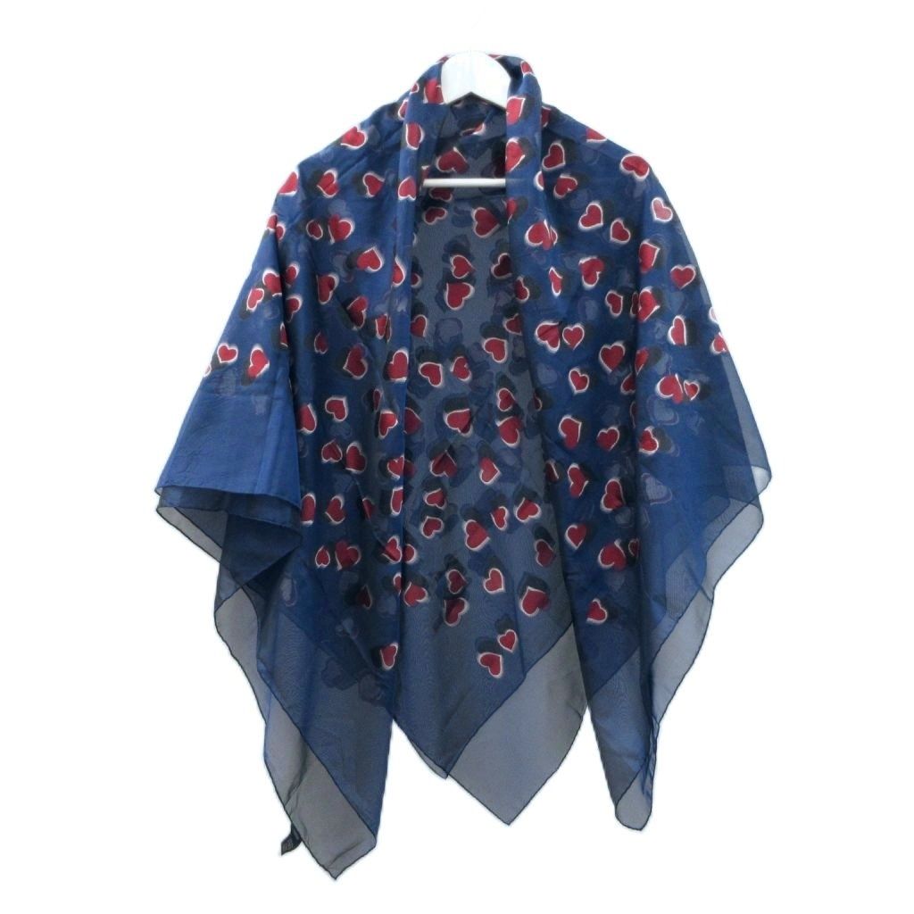 Gucci Heart Jacquard Large Scarf Silk Navy Red Shawl