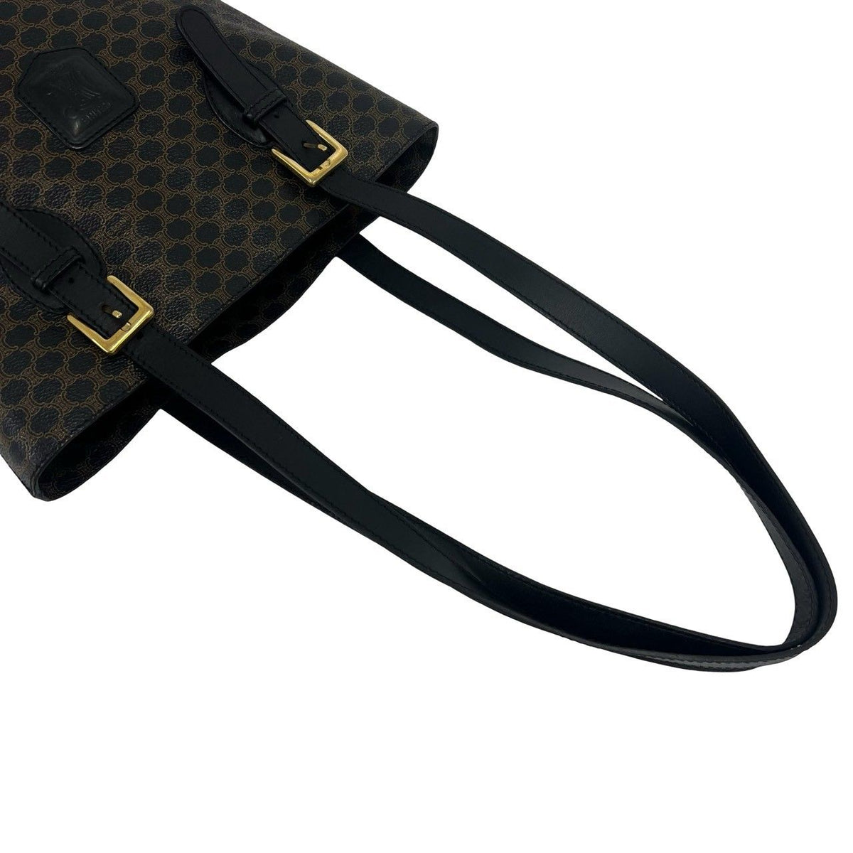 Celine Vintage Macadam Blason Logo Pattern Leather Tote Bag Black Brown — view 4