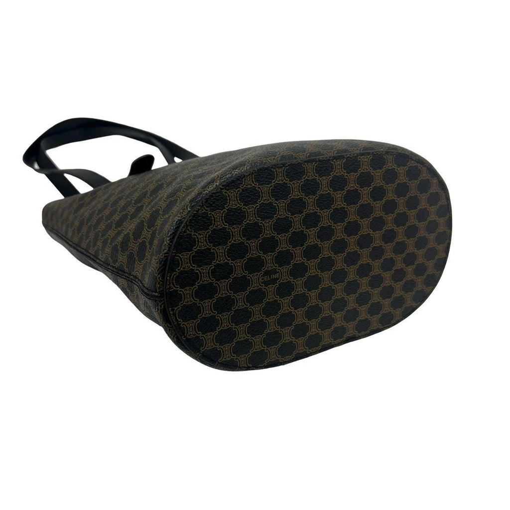 Celine Vintage Macadam Blason Logo Pattern Leather Tote Bag Black Brown — view 7
