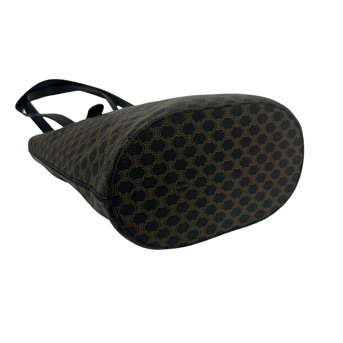 Celine Vintage Macadam Blason Logo Pattern Leather Tote Bag Black Brown — view 7