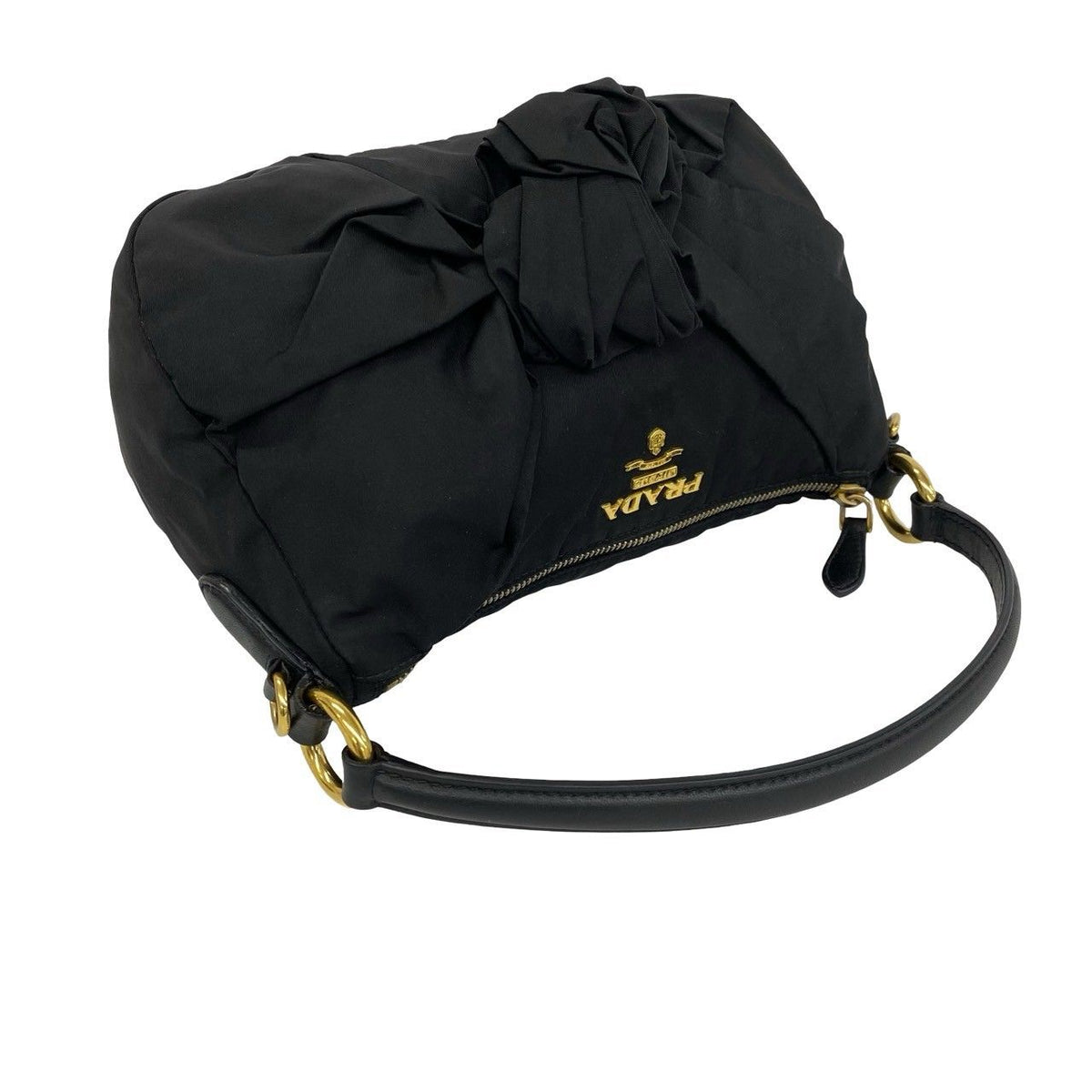 Prada Logo Tessuto Pocono Nylon Leather 2-Way Shoulder Bag Black — view 4