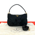 Prada Logo Tessuto Pocono Nylon Leather 2-Way Shoulder Bag Black