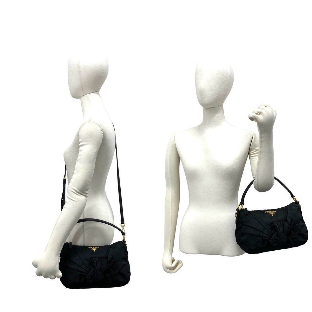 Prada Logo Tessuto Pocono Nylon Leather 2-Way Shoulder Bag Black — view 2