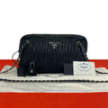 Prada Logo Gathered Leather Chain Shoulder Bag Black