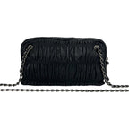 Prada Logo Gathered Leather Chain Shoulder Bag Black — view 3