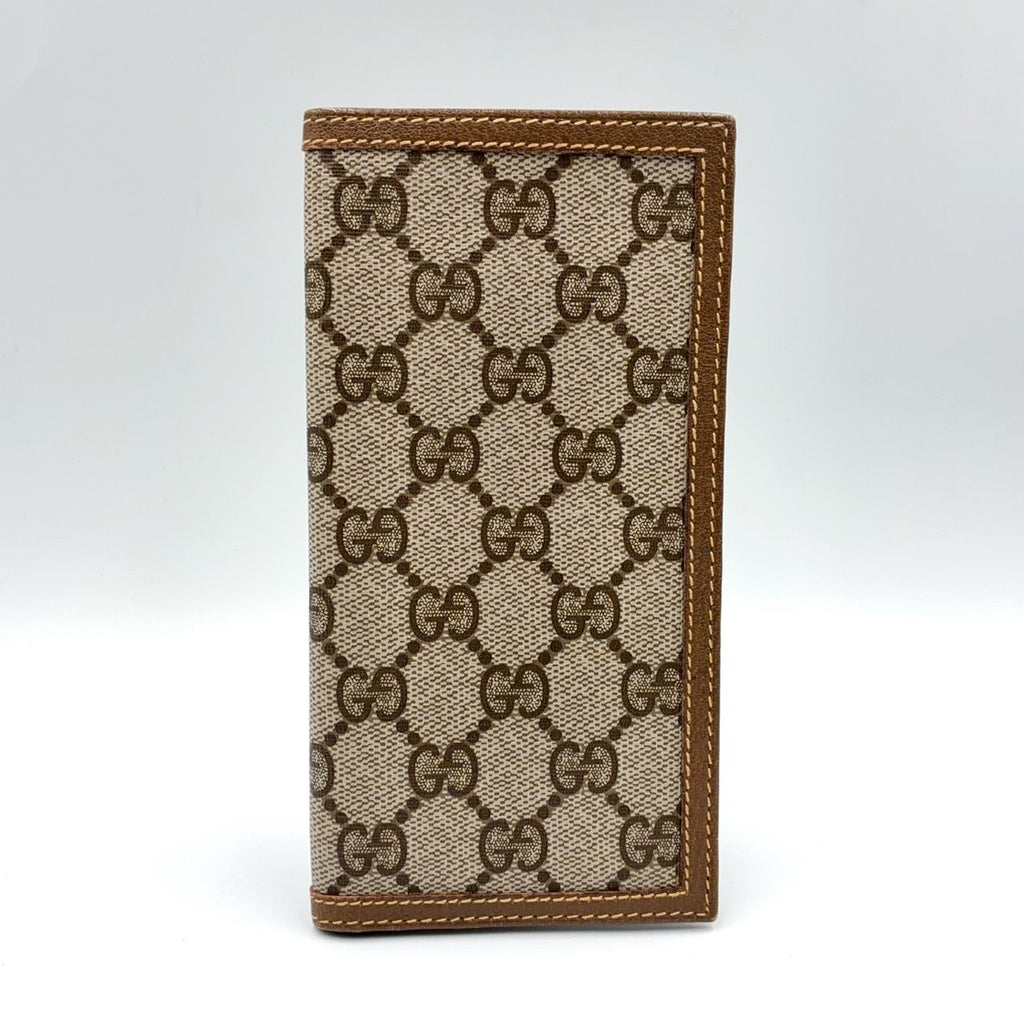 Gucci GG Canvas Leather Brown Beige Wallet Gold 034