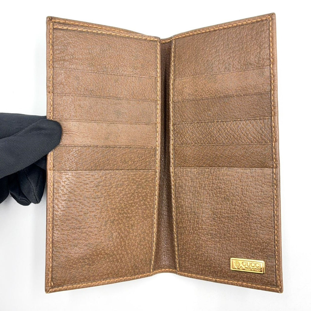 Gucci GG Canvas Leather Brown Beige Wallet Gold 034 — view 3