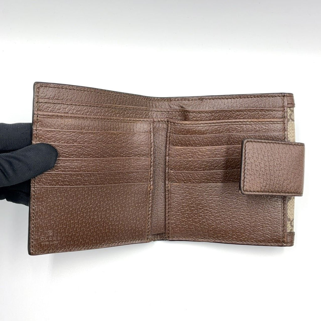 Gucci Ophidia GG French Flap Wallet Leather Brown Beige Bifold Gold — view 3