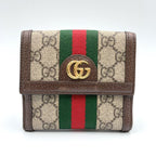 Gucci Ophidia GG French Flap Wallet Leather Brown Beige Bifold Gold
