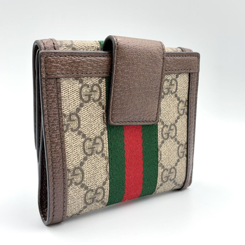 Gucci Ophidia GG French Flap Wallet Leather Brown Beige Bifold Gold — view 2