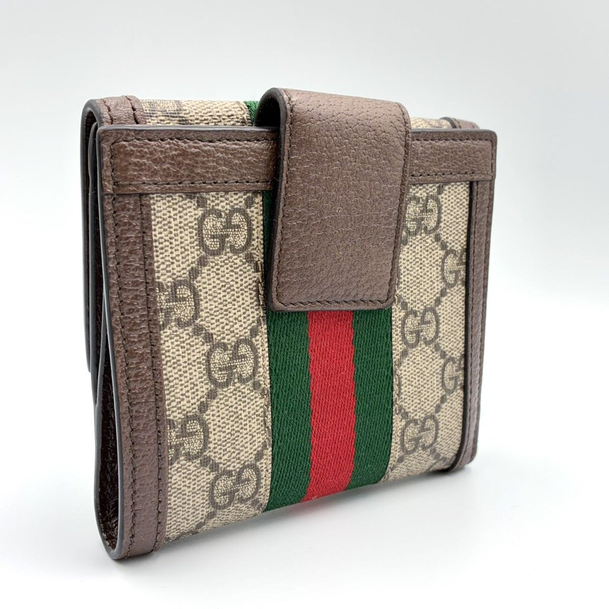 Gucci Ophidia GG French Flap Wallet Leather Brown Beige Bifold Gold — view 2