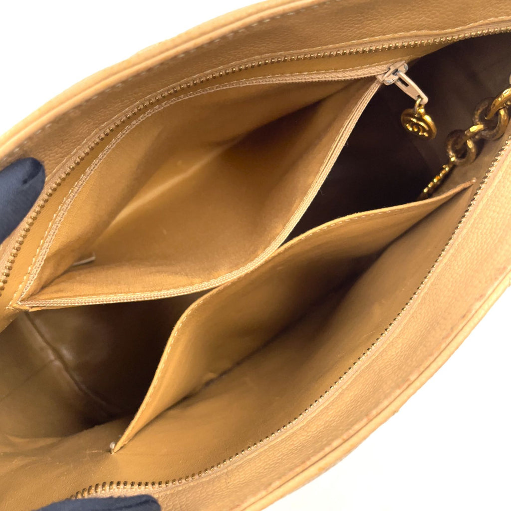 Chanel CC Logo Reprint Caviar Leather Beige Tote Bag Gold — view 5